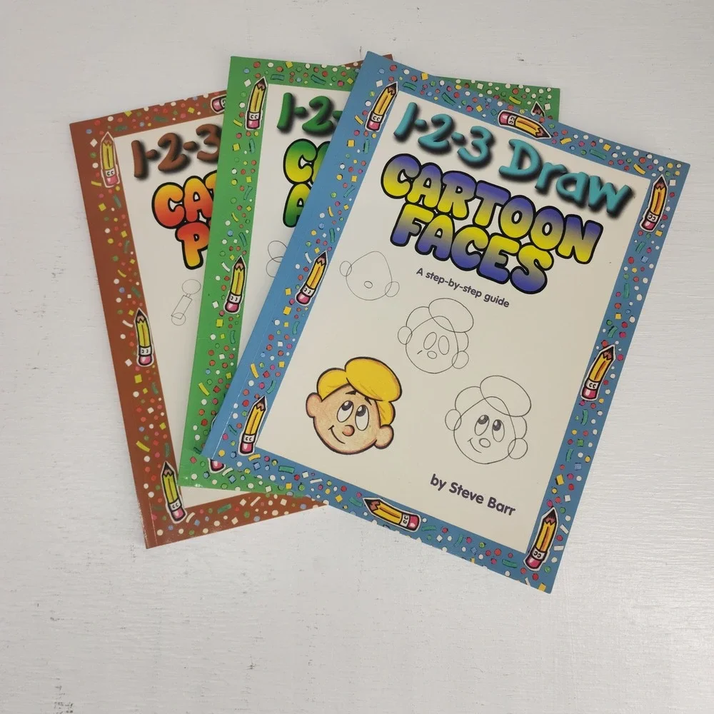 1-2-3 Draw Cartoon People Faces Animals Steve Barr Set‎ of 3 Books Drawing Guide
